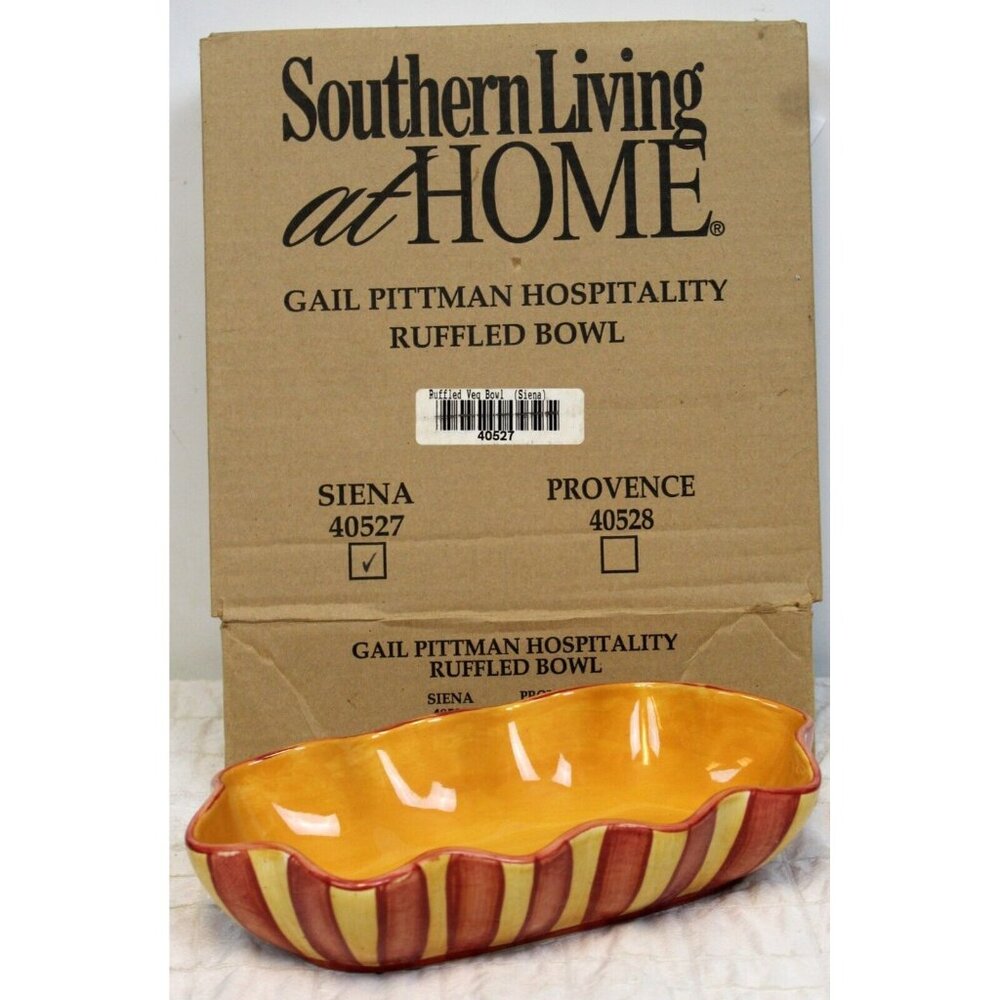 Southern Living Gail Pittman Hospitality Ruffled Bowl Siena Red Gold Serving